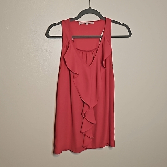 GUESS Sleeveless Ruffle racerback  Top size Small dark salmon pink EUC 🎯 - Picture 1 of 5
